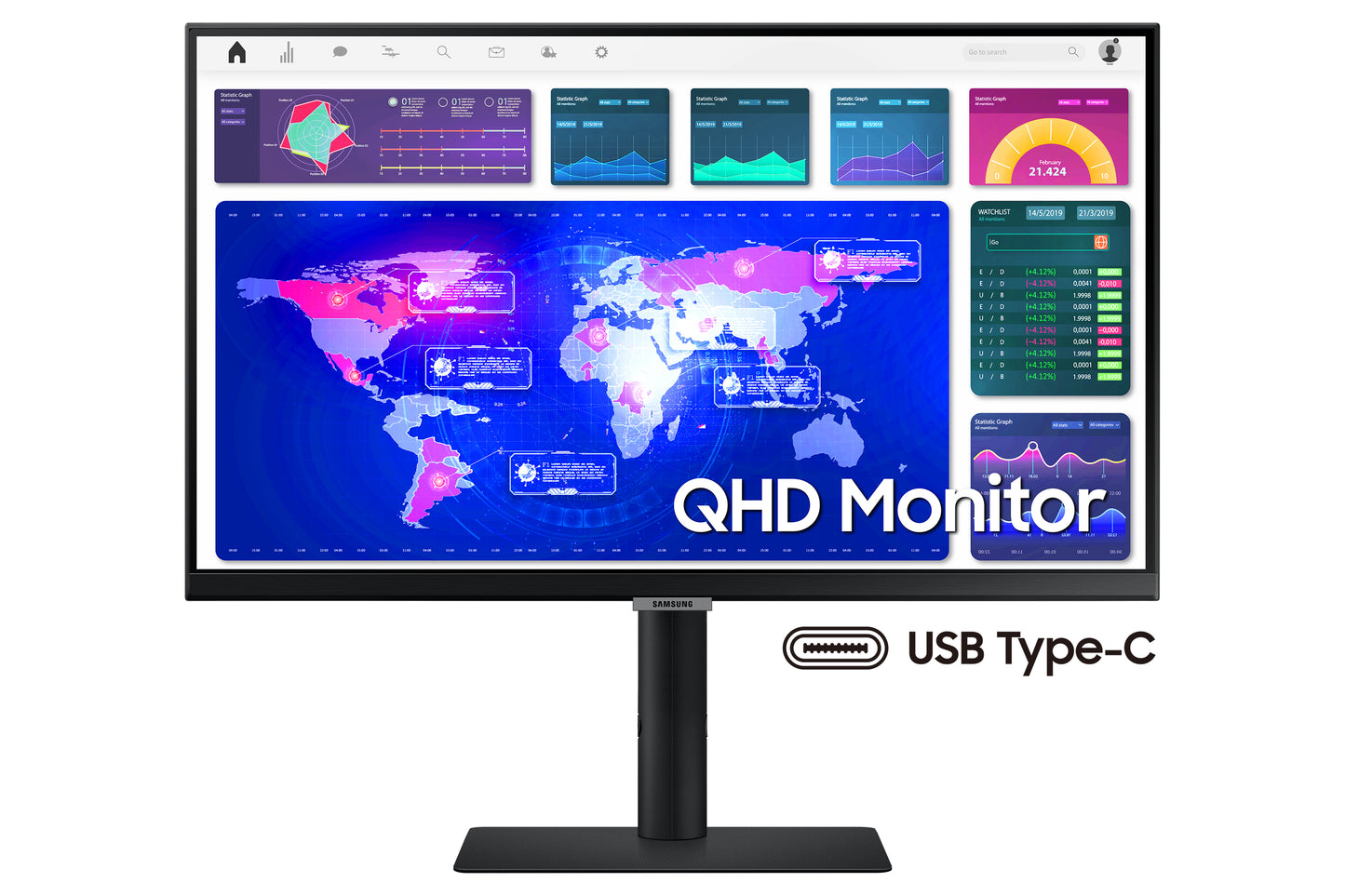 Samsung S24A600UCU - S60UA Series - LED monitor - 24" - 2560 x 1440 WQHD - HDMI, DisplayPort, USB-C - black - DRWORKS