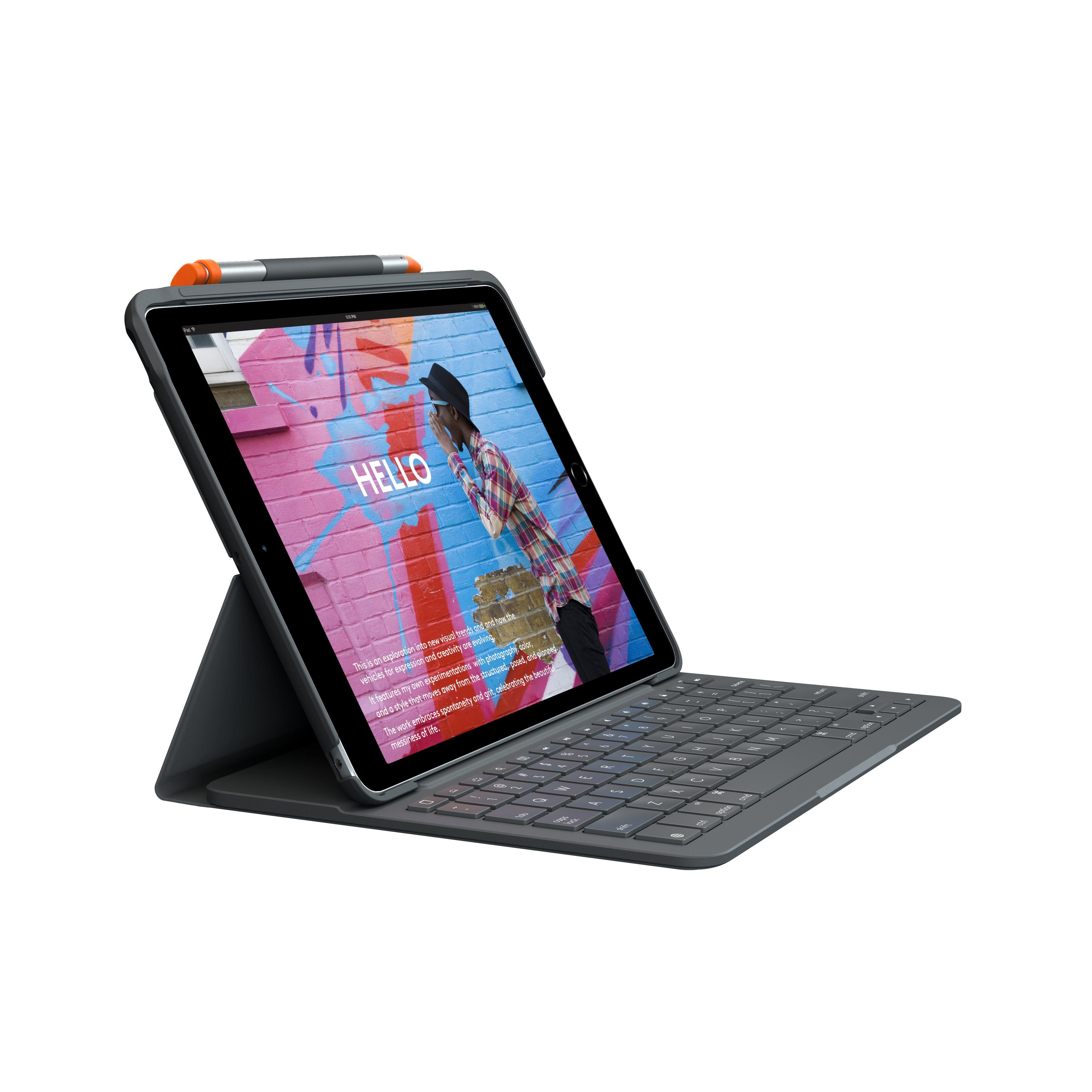 Logitech Slim Folio - Keyboard and folio case - Bluetooth - QWERTY - UK - graphite - for Apple 10.2-inch iPad (7th generation, 8th generation) - DRWORKS