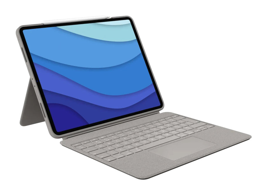Logitech Combo Touch - Keyboard and folio case - with trackpad - backlit - QWERTY - UK - sand - for Apple 12.9-inch iPad Pro (5th generation) - DRWORKS